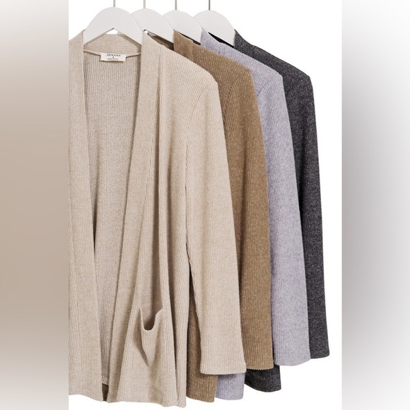NWT Zenana Heather Ribbed Open Front Cardigan Sweater | Sz Small | Mocha Brown - Picture 2 of 4